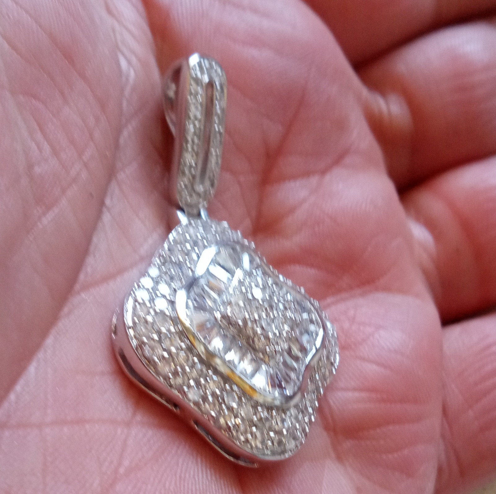 Square Moissanite Cluster Pendant in Sterling Silver 925, White Gold Look, New
