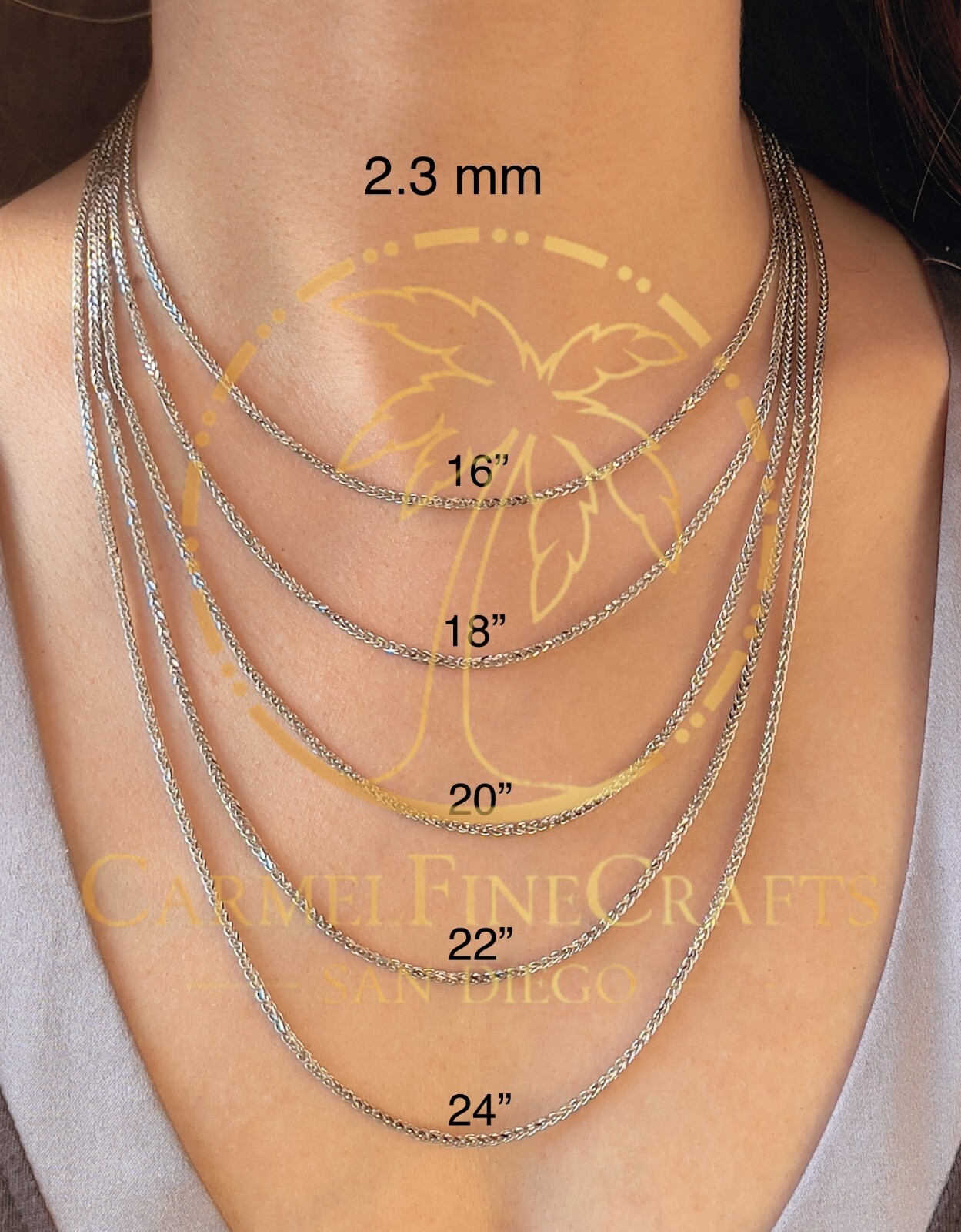 14K White Gold Square Spiga Wheat Chain Diamond Cut Foxtail Chain 1.75-2.3mm