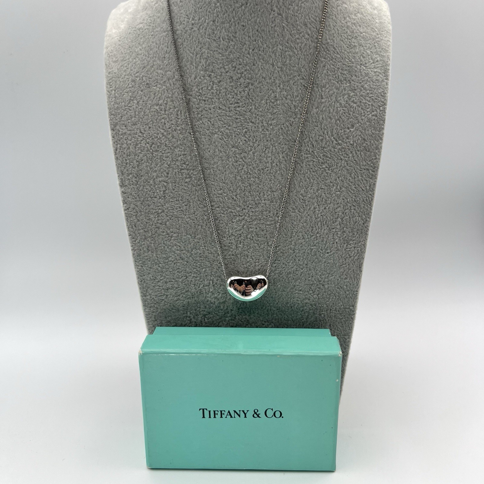Tiffany & Co. Elsa Peretti Large Bean Pendant Necklace Sterling Silver 925 Box