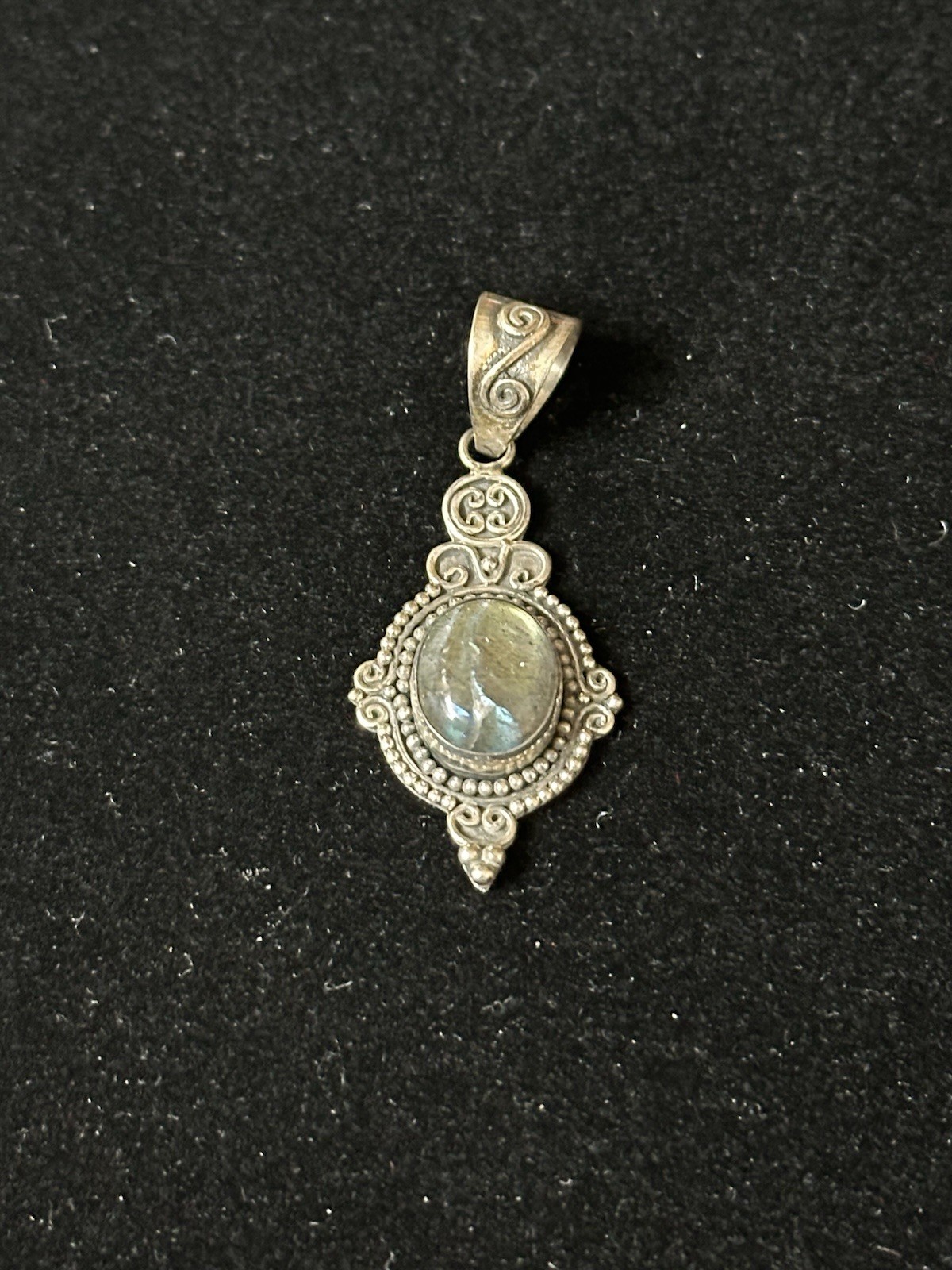 Sterling Silver 925 Ethiopian Opal Asymmetrical Pendant Signed 1.5” Long 3.7gr