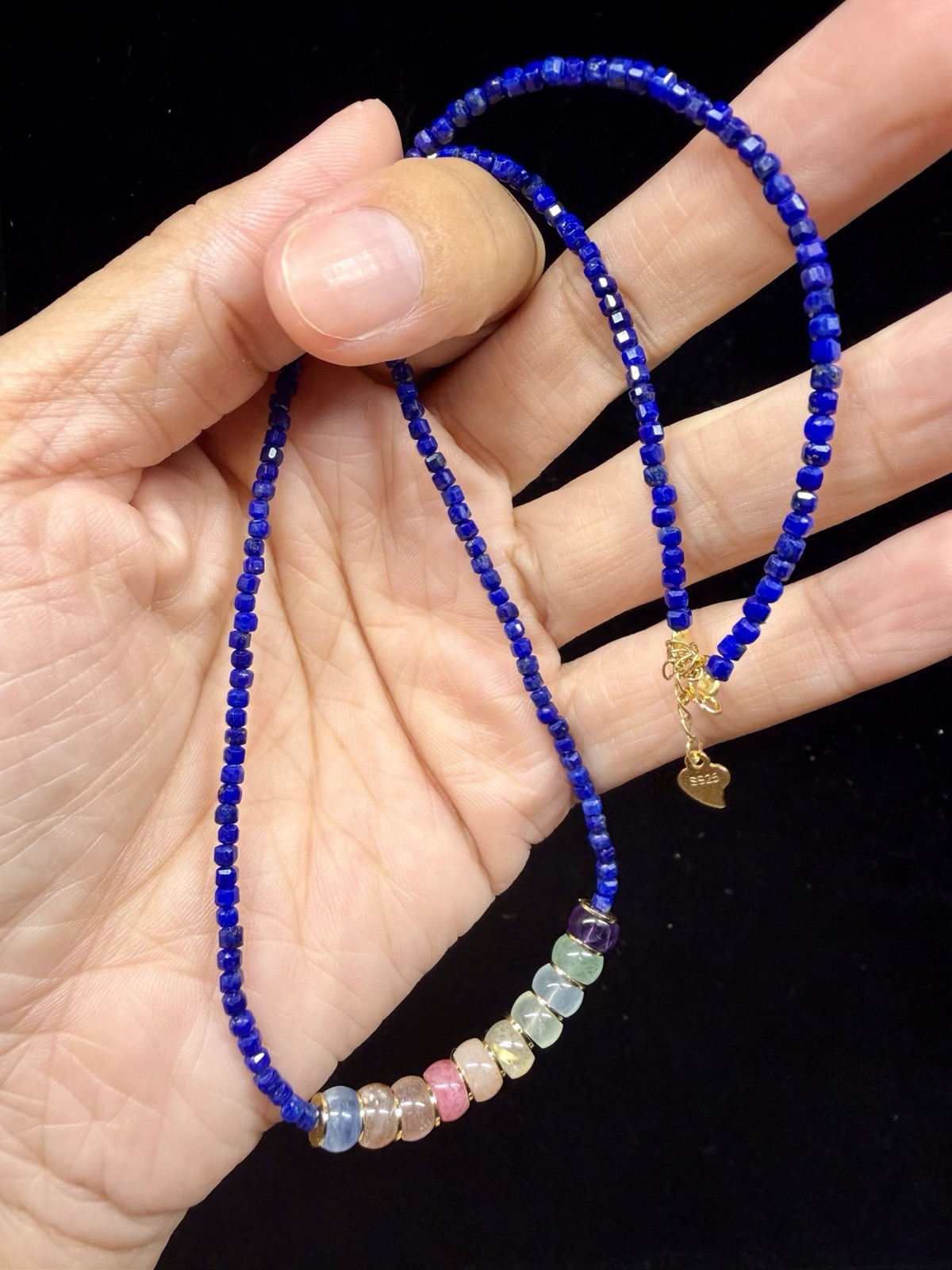 Premium Natural Lapis Lazuli Crystal Quartz Necklace 925 Sterling Silver