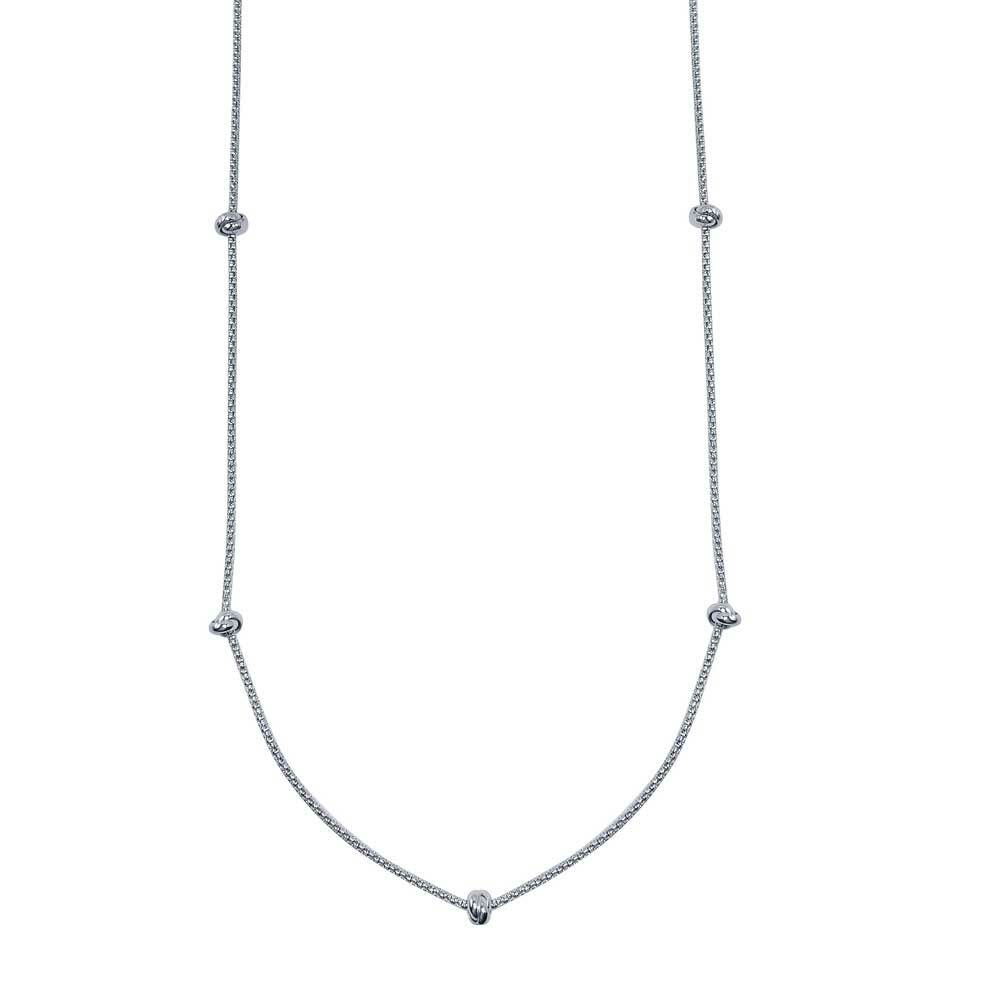 30” LONG 14K WHITE GOLD OVER SILVER CORREANA CHAIN W/ 7 KNOT CHARMS NECKLACE