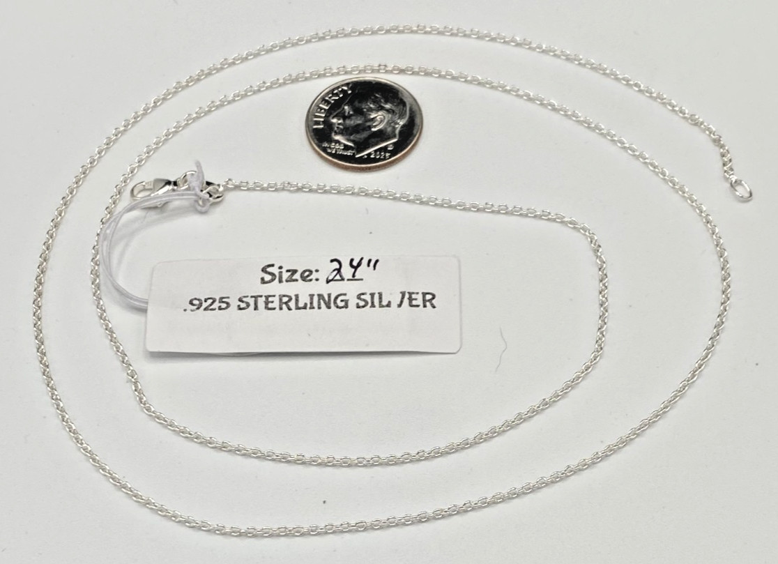 24 in Sterling Silver Chain ITALY Round Link Lobster Clasp NWT Gift Box