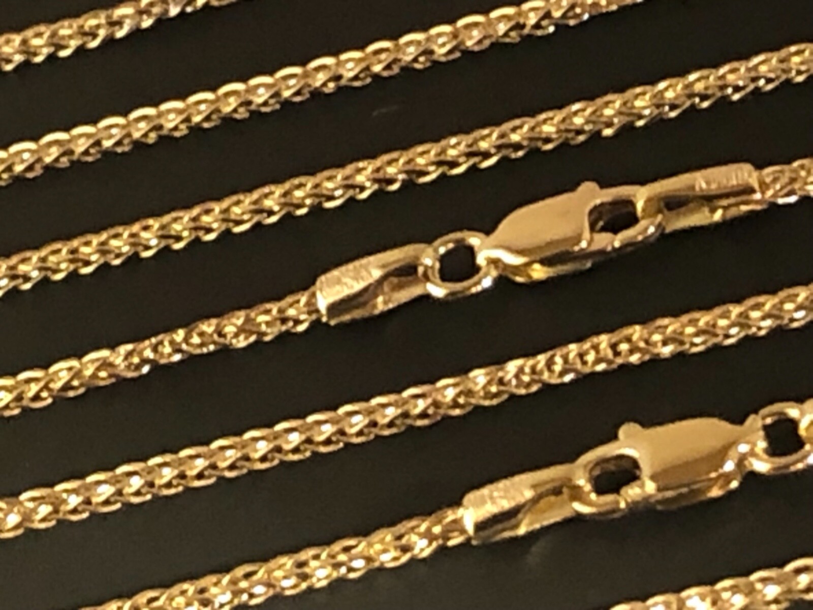 14K Solid Yellow Gold 1.75 mm Square Wheat Chain Necklace 16”,18”,20”,22”,24”