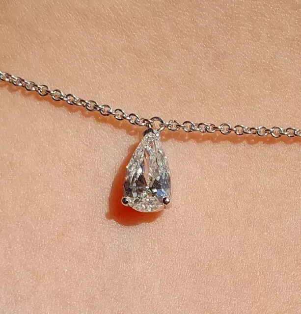 3.8Ct Pear Lab Created Diamond Five Stone Station Necklace 14K White Gold Plated
