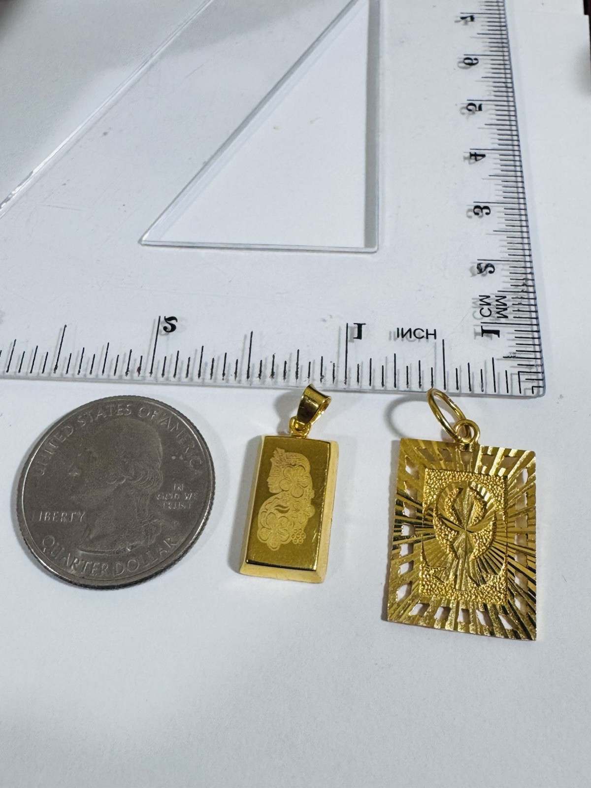 Gold 22K Solid 916 Real Gold Two Set (2) Bar/ Sikh Allah Devine Pendant 5.2g