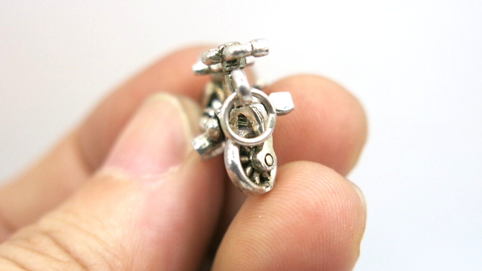 Tiny Vintage Solid 925 Silver Movable Tandem Bicycle Bike Charm Miniature