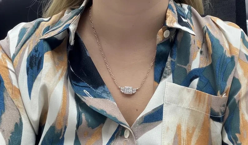 3CT Radiant Cut GRA Certified Moissanite Solitaire Pendant 14k Yellow Gold Over