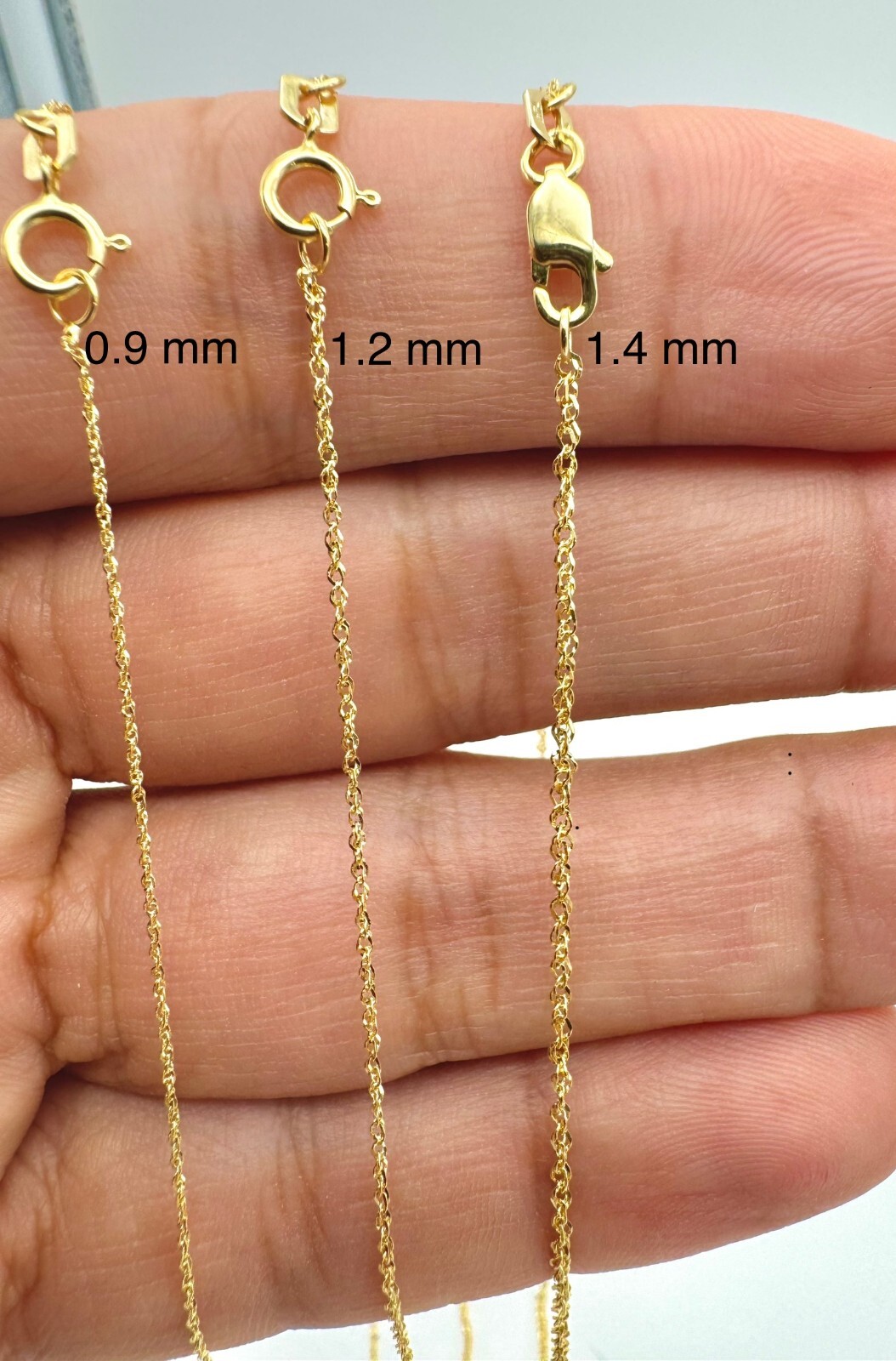 14K Solid Gold Sparkly Singapore Chain 0.9mm-1.4mm Diamond Cut Twisted Necklace
