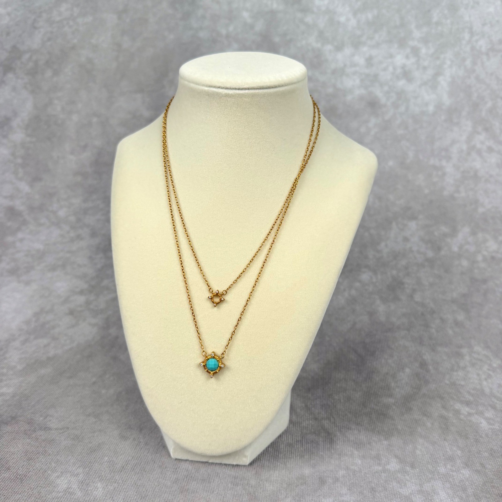 Freida Rothman Turquoise Starburst Layered Necklace Gold over Sterling Silver CZ
