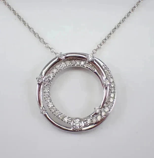 1.50Ct Round Cut Real Moissanite Circle Pendent Necklace 14k White Gold Plated