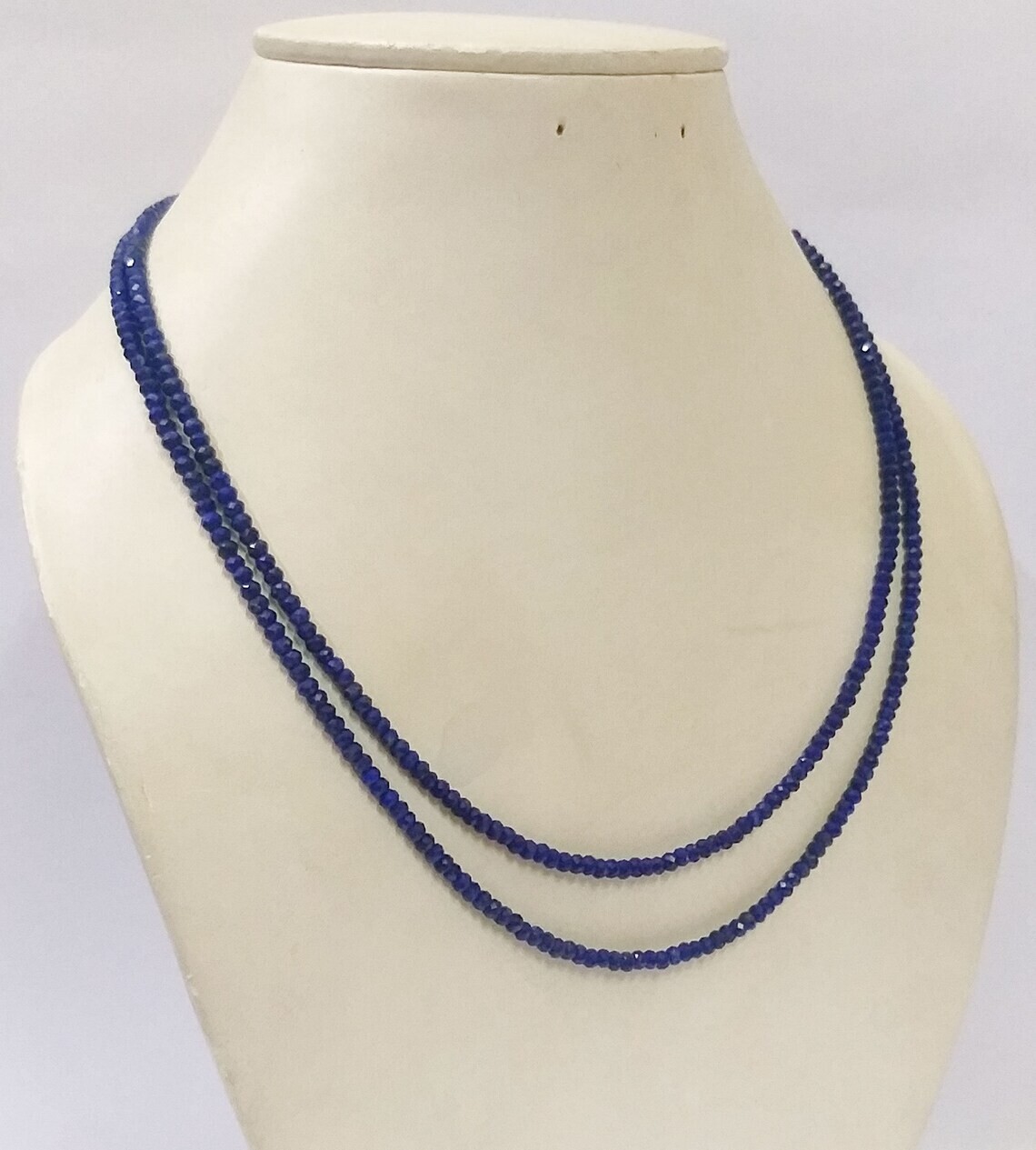 A+++ Two Layer Blue Sapphire Faceted Round Gemstone Beads Handmade Necklace 18”