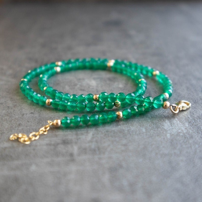Beautiful Green Onyx Faceted Round 2-3MM Gemstone Beaded 18″ Handmade Necklace
