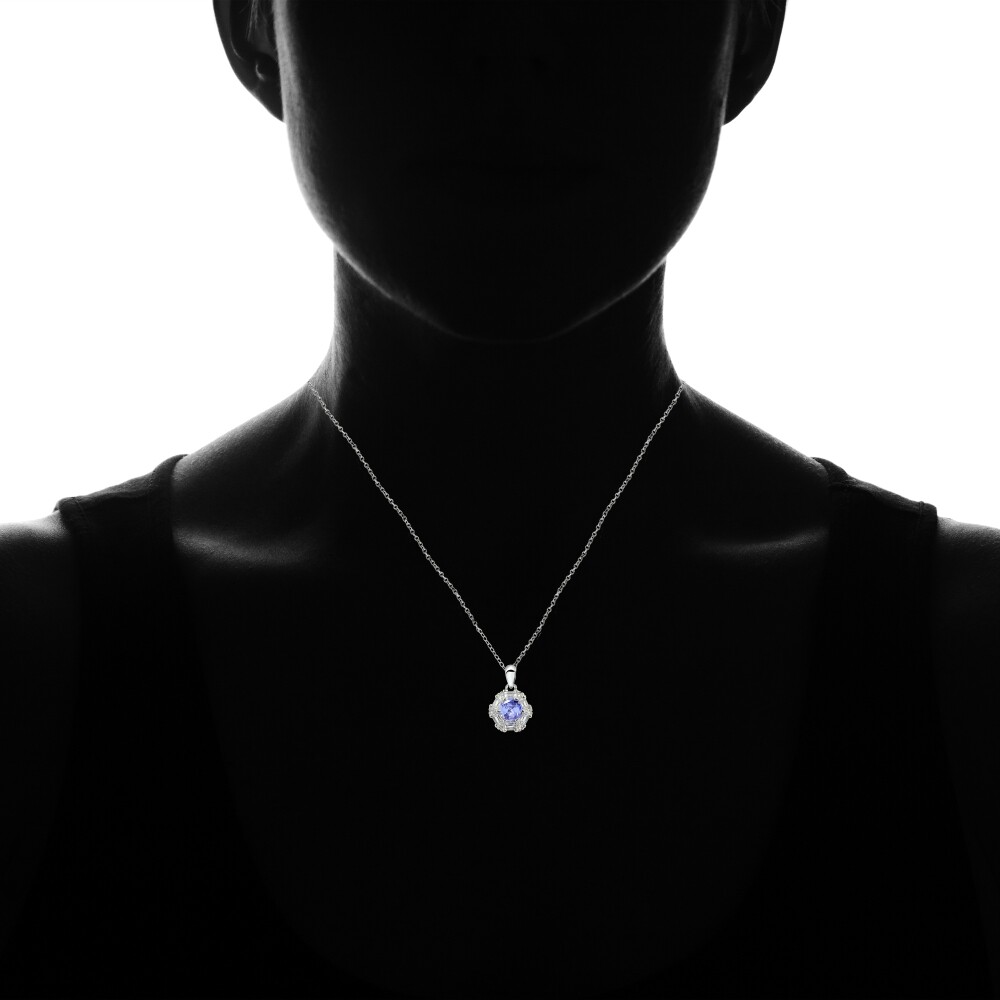 Sterling Silver Tanzanite and White Topaz Baguette & Round-Cut Fashion Necklace