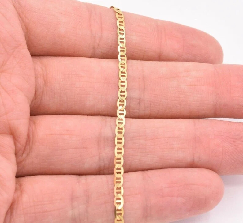 Mens Womens 10K Yellow Gold Real Mariner Link Chain Bracelet 7″ – 8″
