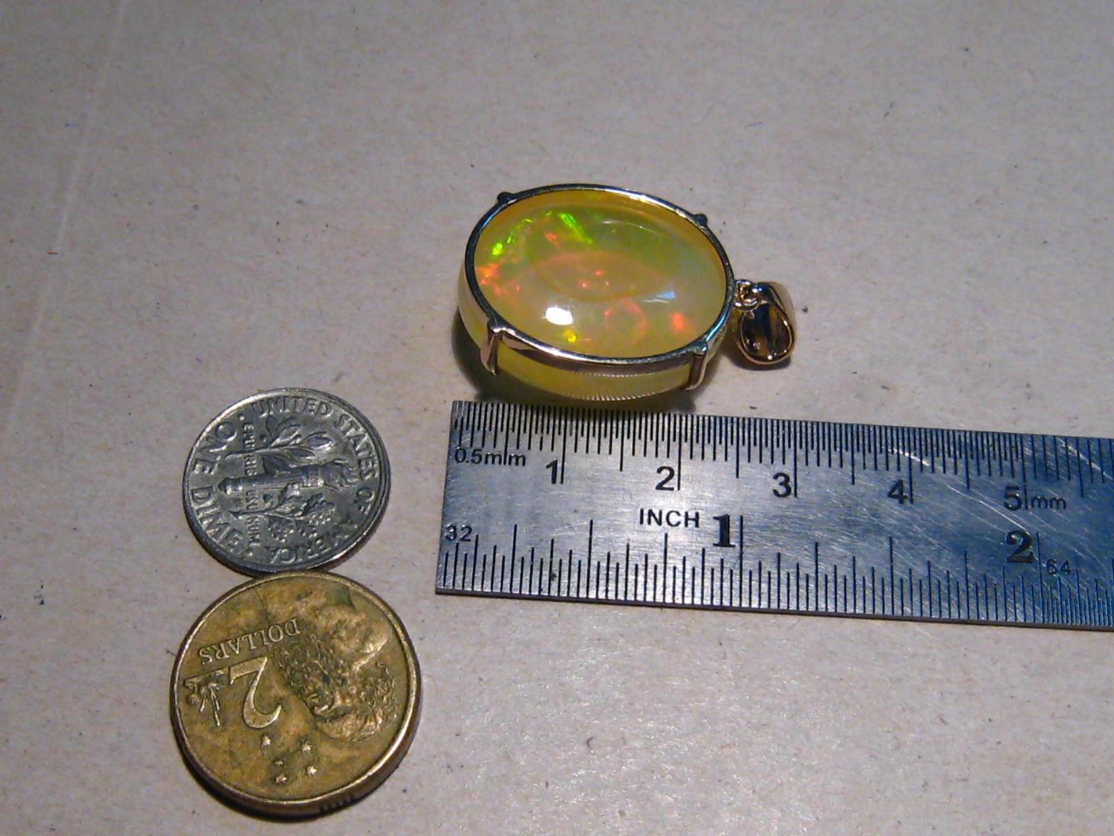 Large 25 ct Welo Opal & Diamond Pendant , Solid 14 k Gold , Brightness 5+