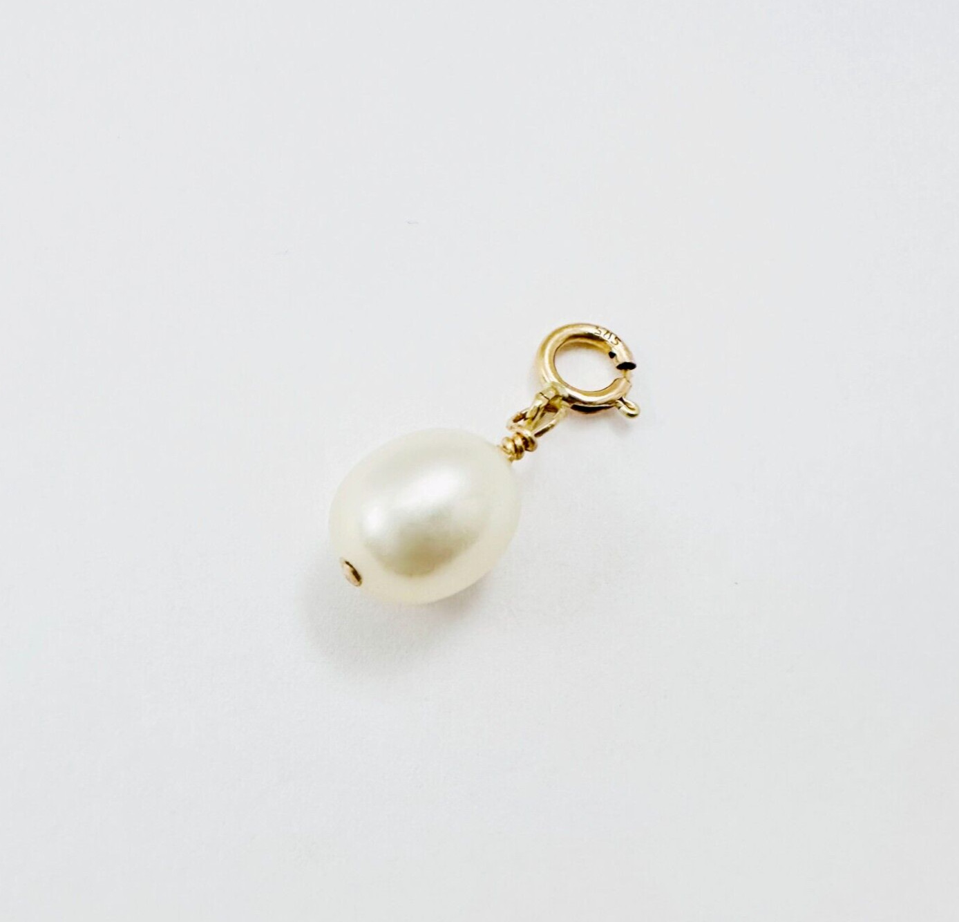 14K Solid Yellow Gold Dangle Baroque Pearl Small Charm Pendant w/Spring Clasp