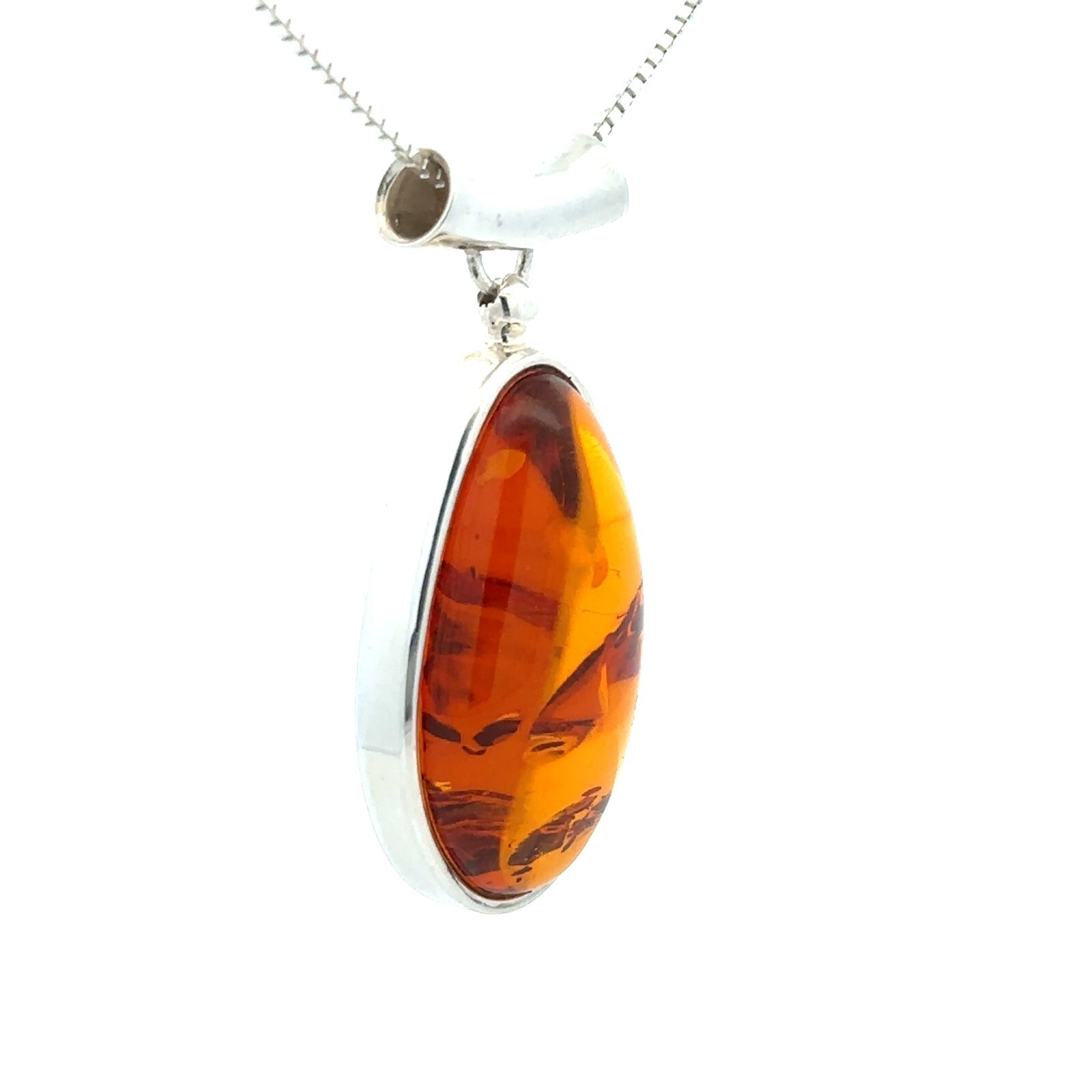 Sterling Silver Baltic Amber Pendant-Handmade- (3/4 x 1 1/2 Inch)