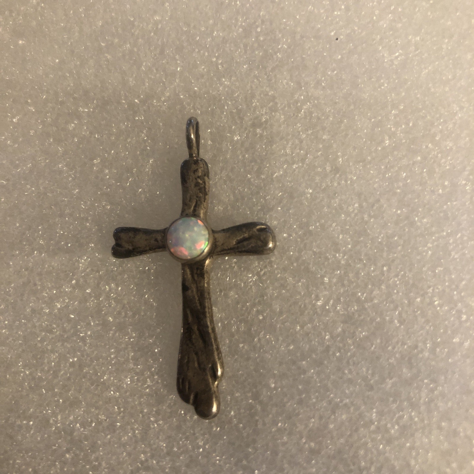 L D Sterling Cross With Opal Stone Pretty 1 1/2 By 1 Inch