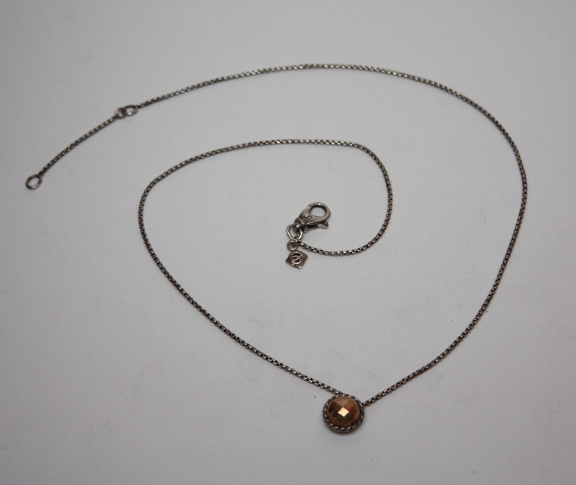 David Yurman Sterling Silver Chatelaine Gold Dome Pendant Necklace 17″ [075GRA]