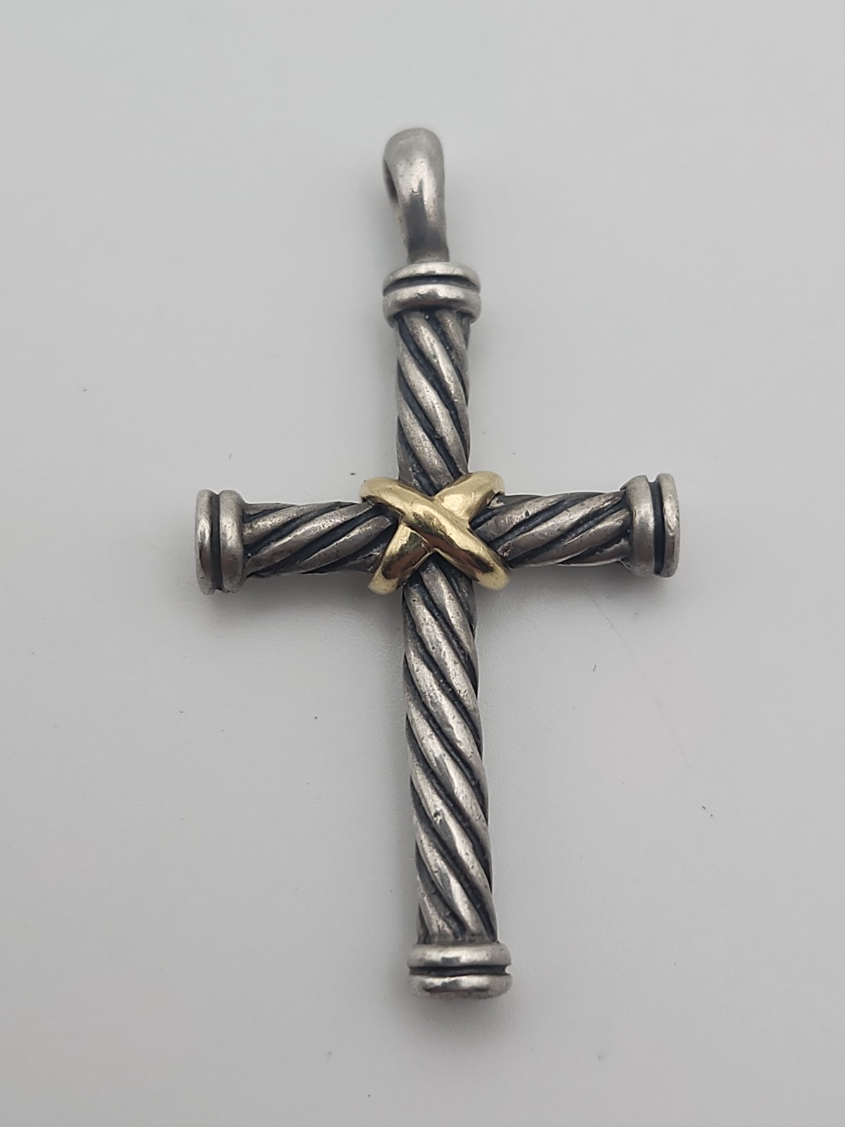 David Yurman 18k & Sterling Cable Cross 1 1/2 inch