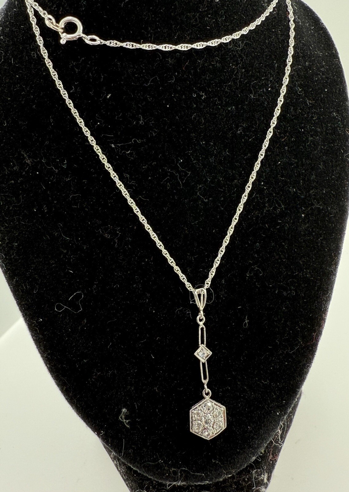 14K & Platinum900 .50Cttw Diamond Hex. Pendant Necklace 20″,2.27g approx