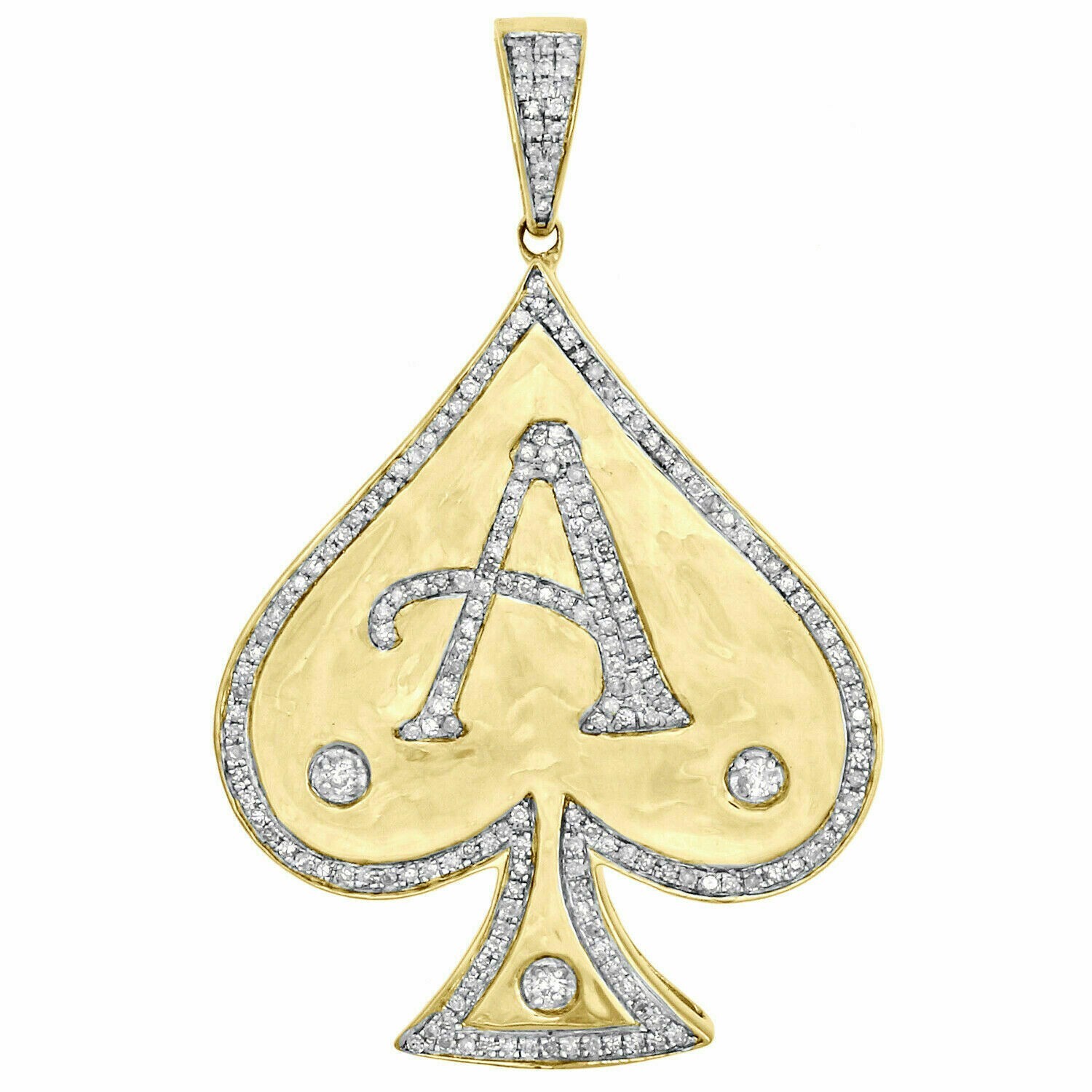 10K Yellow Gold Over Diamond Ace Of Spades Pendant 1.90″ Pave Charm 5/8 CT.