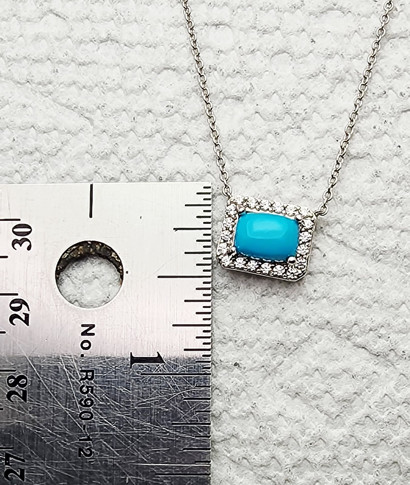 Wonderful Sterling Silver Turquoise Clear Stone Rectangle MLD 18” Necklace