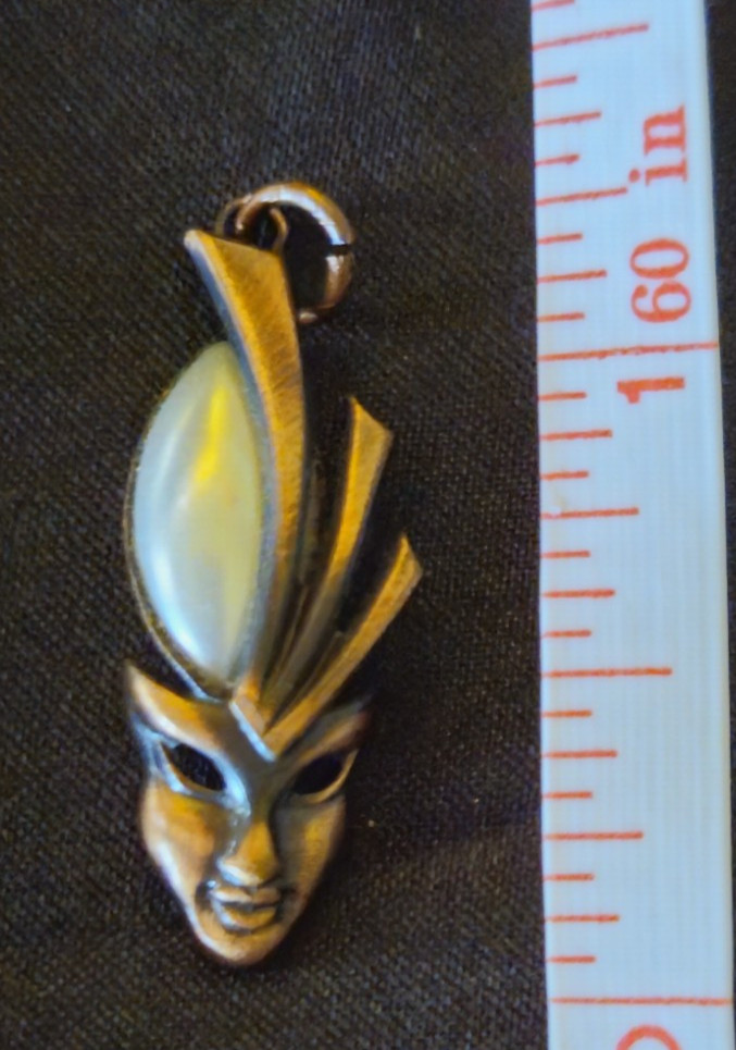 Unique Tribal Mask Pendant Metal w/ Pearl Accent (no chain)