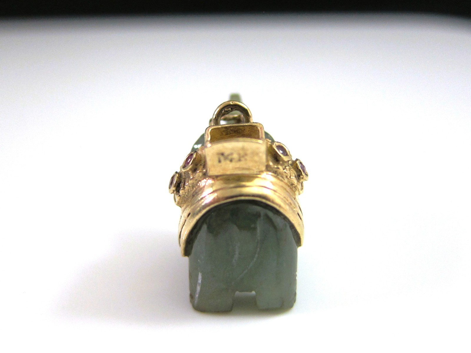 Nephrite Jade Elephant w/ 14kt Yellow Gold & Ruby Detail