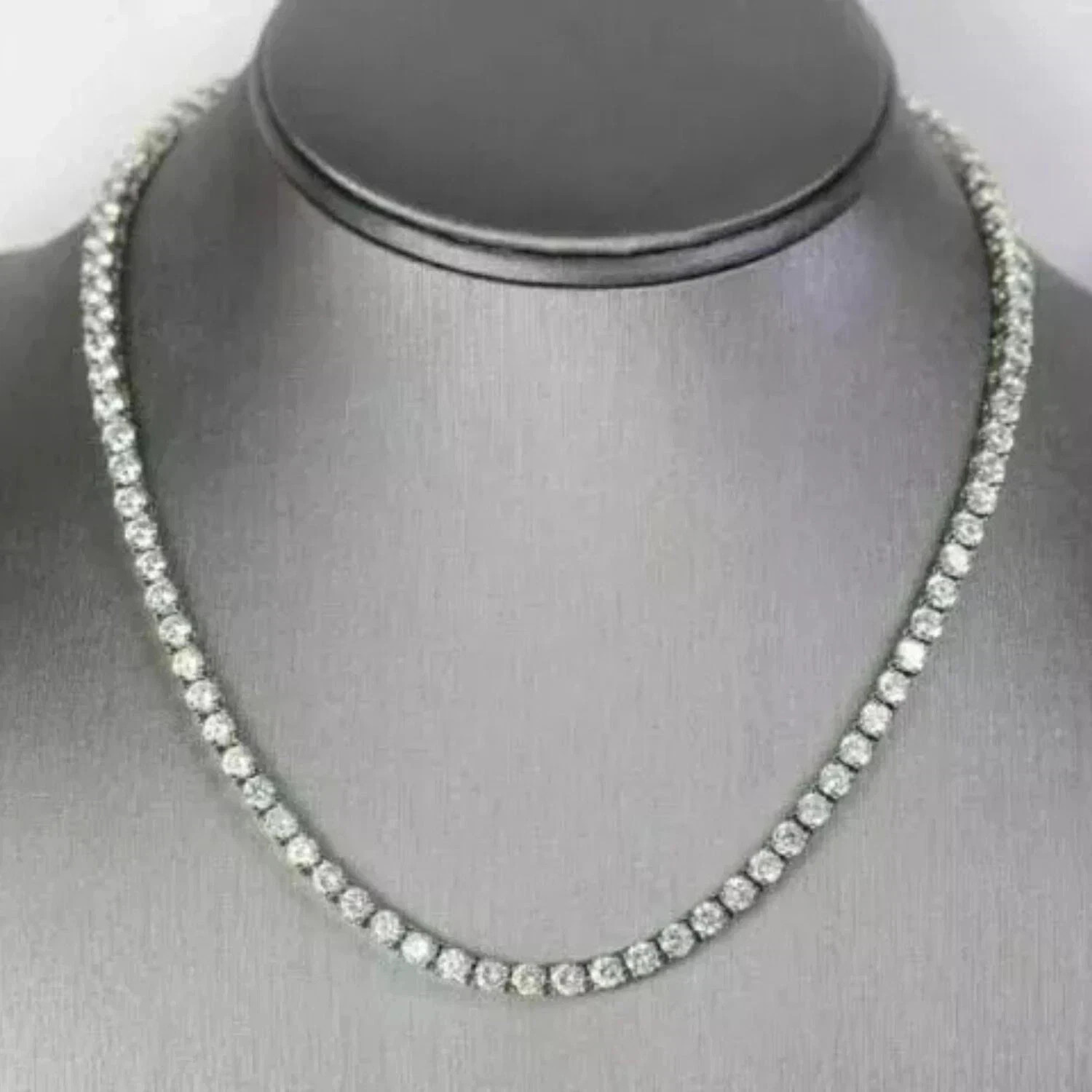 17Ct Round Cut Lab Grown Diamond 14K White Gold Plated Unisex Tennis Necklace