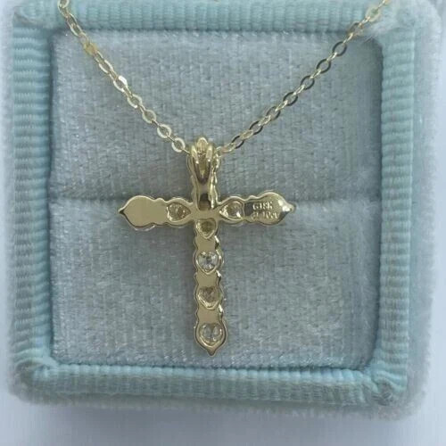 1.00Ct Lab Created Diamond Round Religious Cross Pendant 14K Yellow Gold Plated