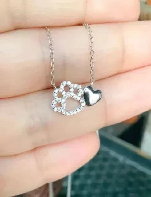 1 Ct Round Cut Certified Moissanite Dog Paw Pendant 14K White Gold Plated