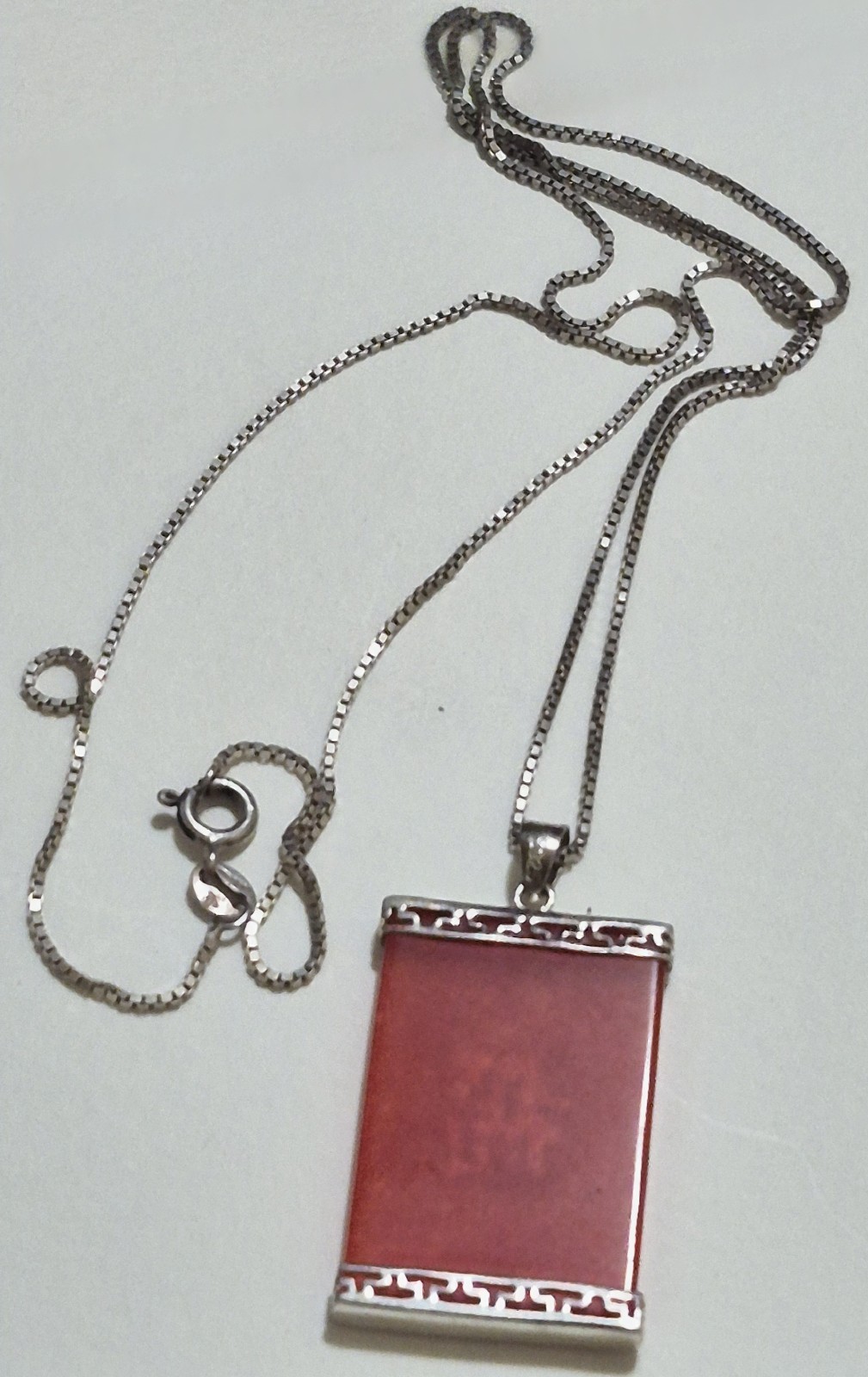 Milor 925 Italy Sterling Silver 24″ Necklace S925 Chinese Fu Red Pendant 8.6g