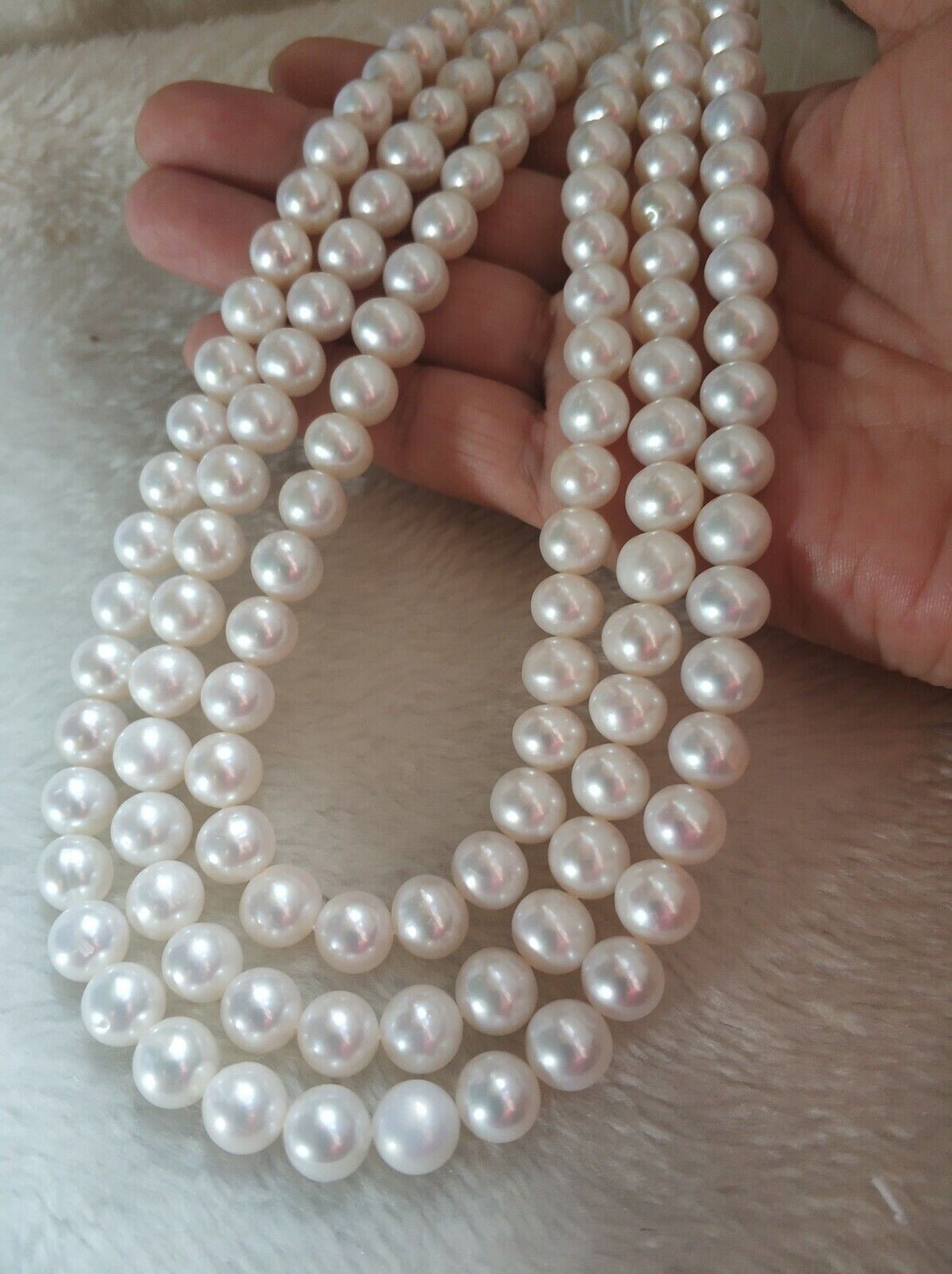 60″ AAA+ natural 9-10mm white south sea round pearl necklace 14k gold