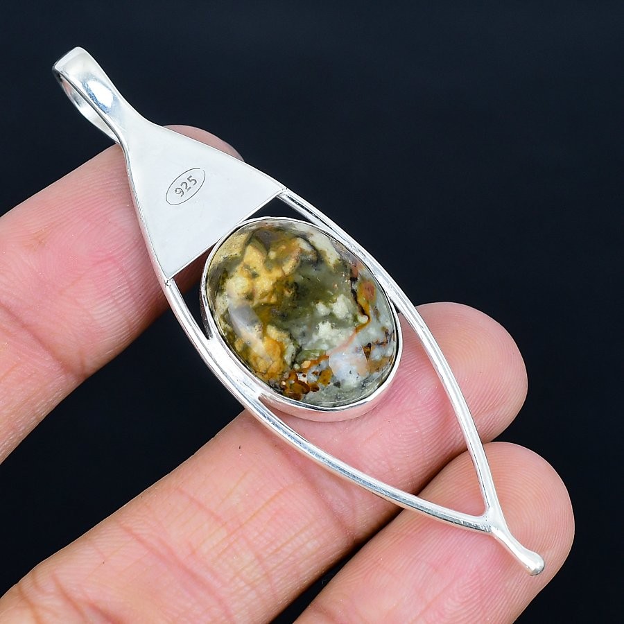Tempting Picture Jasper Gemstone 925 Sterling Silver Jewelry Pendant 2.87″