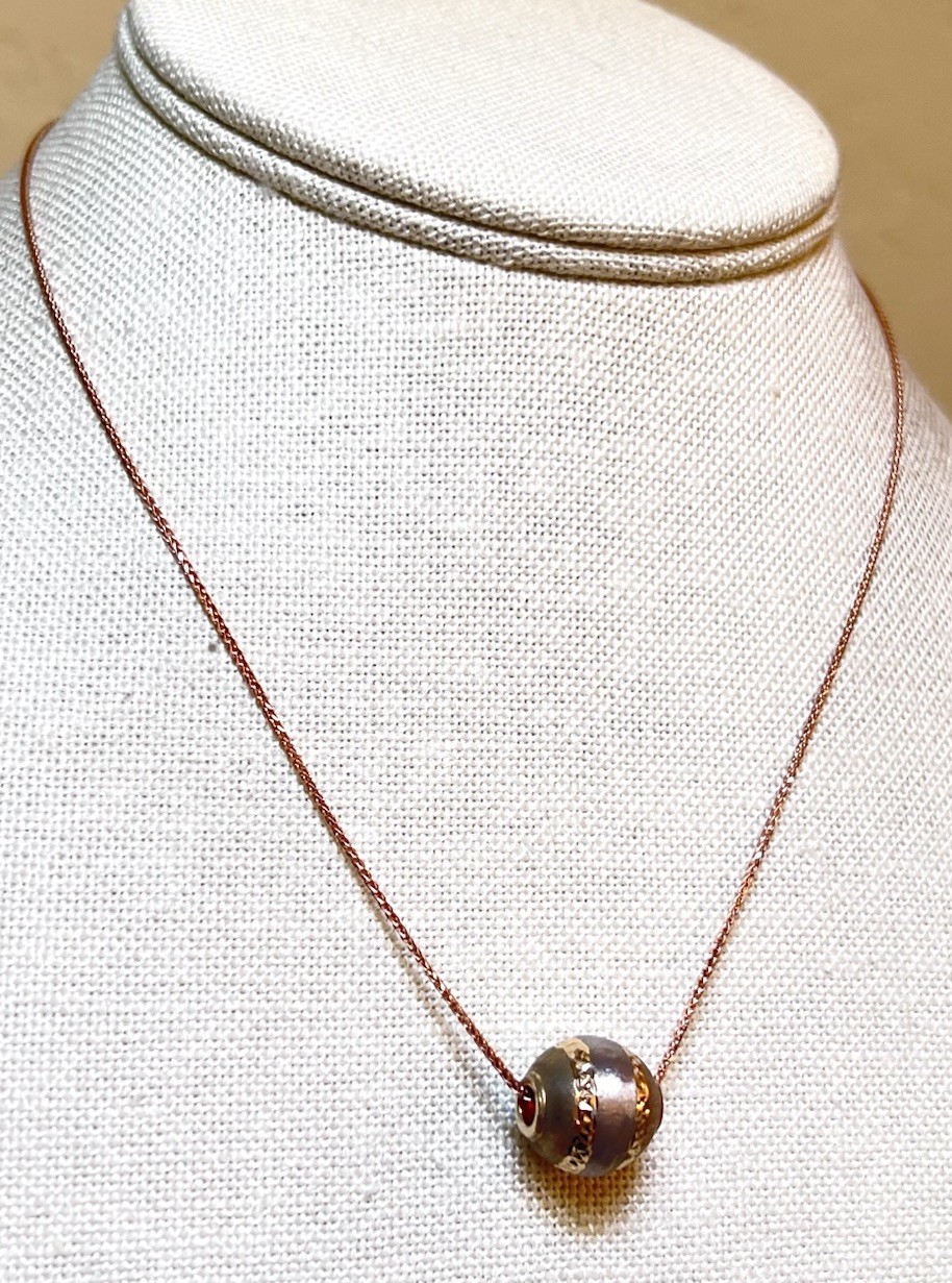BEAUTIFUL Designer 14 Kt. Rose, Yellow & White Gold Engraved Ball/Bead Necklace