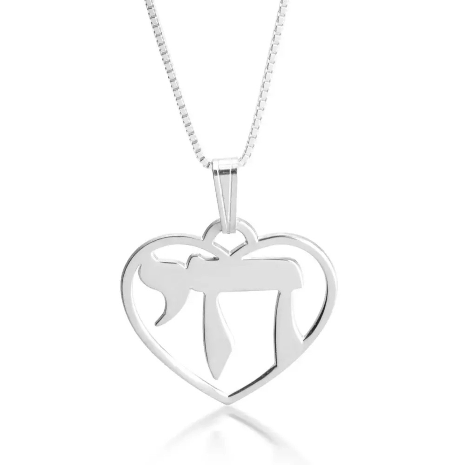 925 Sterling Silver Chai Heart Necklace Jewish Pendant Hebrew Life Jewelry Gift