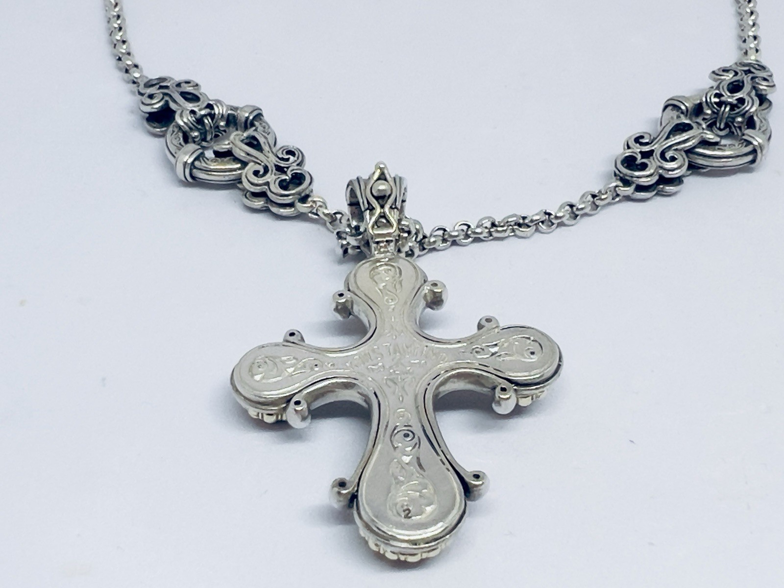 Konstantino 925 750 Aquamarine Pink Tourmaline Cross Pendant 18″ Toggle Chain