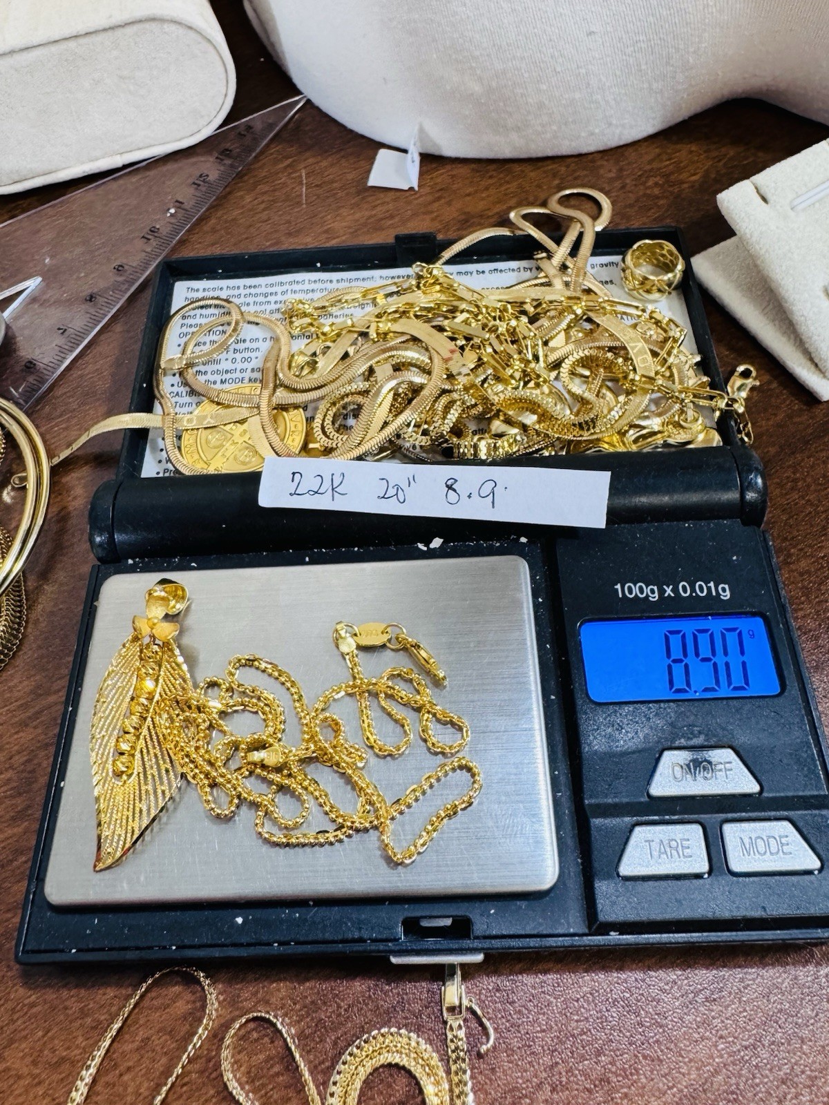 Saudi Dubai 22K Solid 916 Real Gold Flower Leaf Necklace 20” Long 8.9g 2.2mm