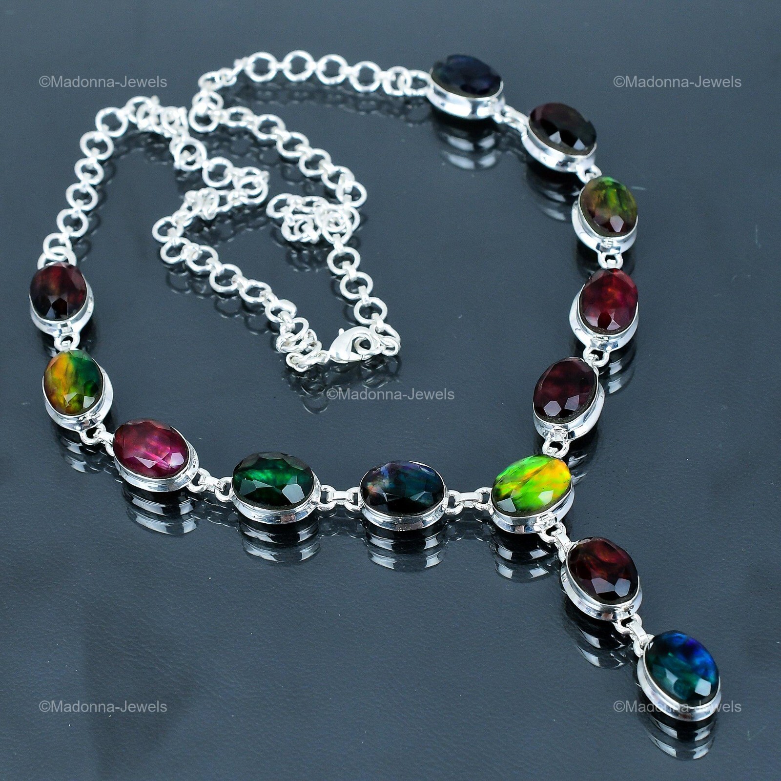 Womens day Deal 925 Sterling Silver Ammolite Gemstone New Chain Necklace Jewelry