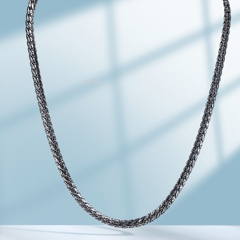Solid 925 Sterling Silver Necklace Women Men 5mm Hammer Curb Link Chain Necklace