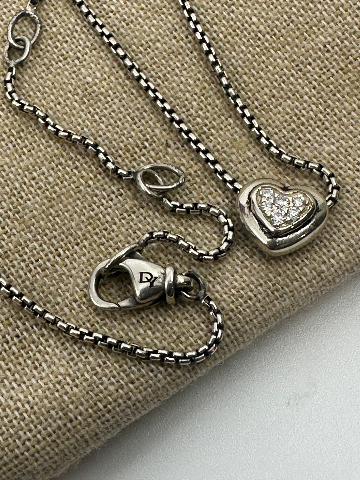 Silver 925 David Yurman Diamond Heart Pendant Necklace
