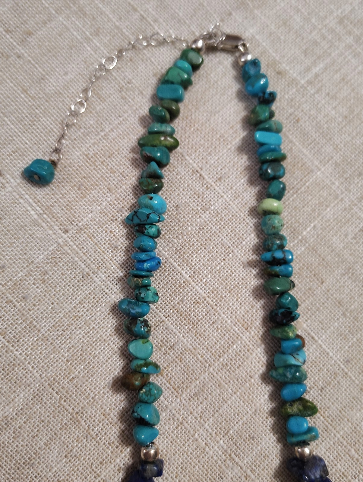 Turquoise Lapis Beaded Necklace Signed Sterling 925 FAS Lobster Clasp 16″-18″