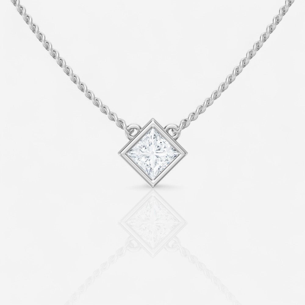 IGI 1+ CT Lab Grown Diamond Princess Cut Bezel Pendant Necklace 14K White Gold