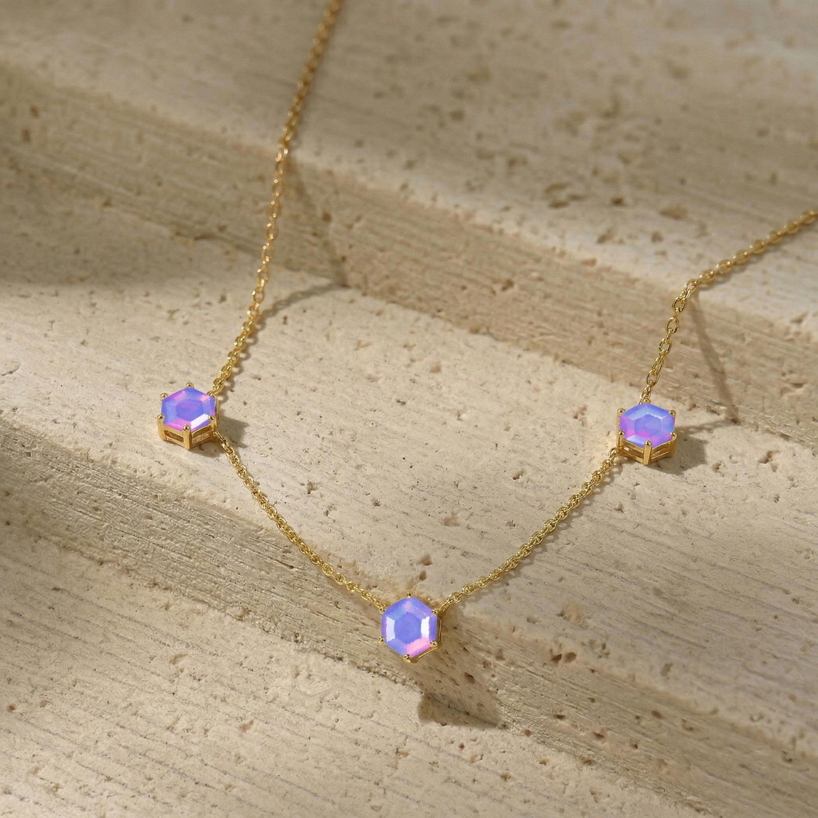Natural Lavender Opal Station Necklace, Purple Opal Jewelry, Unique Gift for Her