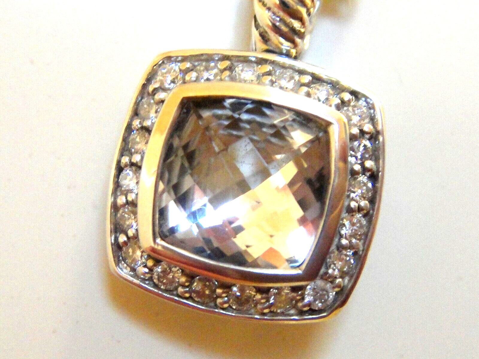 $750 DAVID YURMAN SILVER ALBION 7mm CLEAR QUARTZ DIAMOND NECKLACE