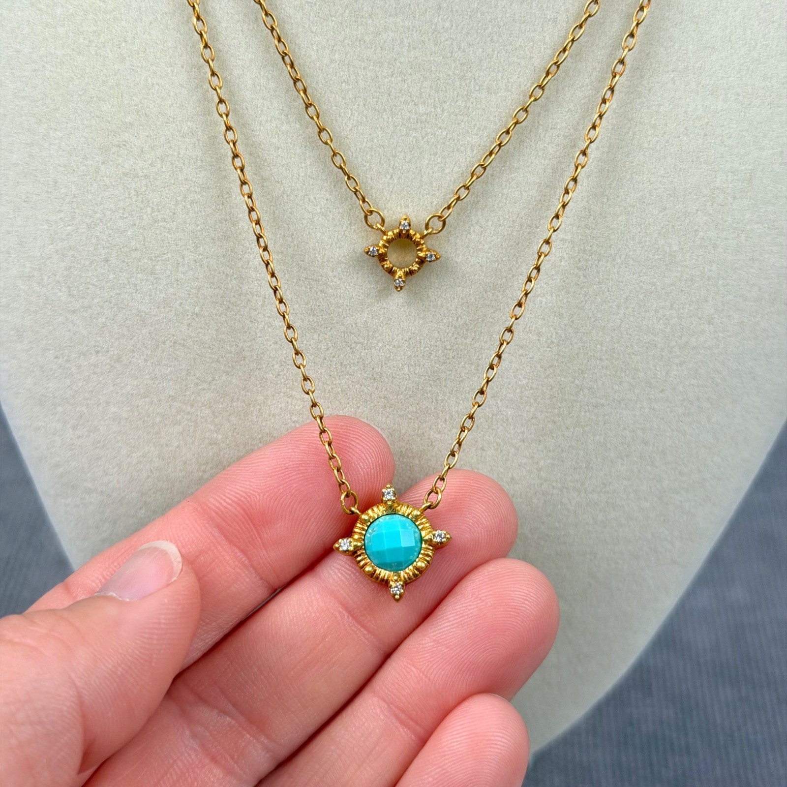 Freida Rothman Turquoise Starburst Layered Necklace Gold over Sterling Silver CZ