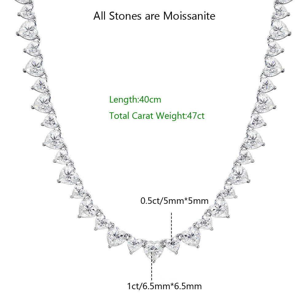 Heart Cut Real Moissanite Women Tennis Necklace Choker 18K White Gold Plated GRA