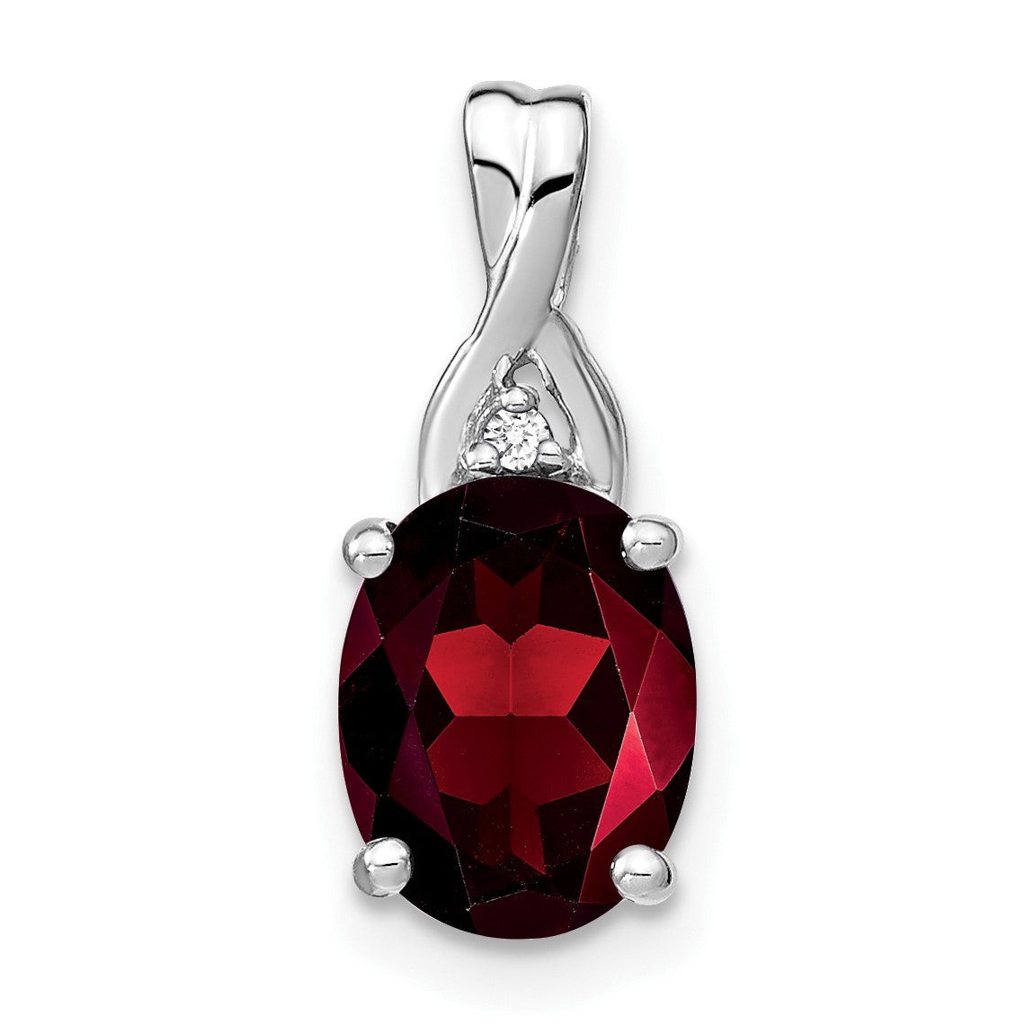 14k White Gold Oval Garnet and Diamond Pendant PM7075-GA-001-WA